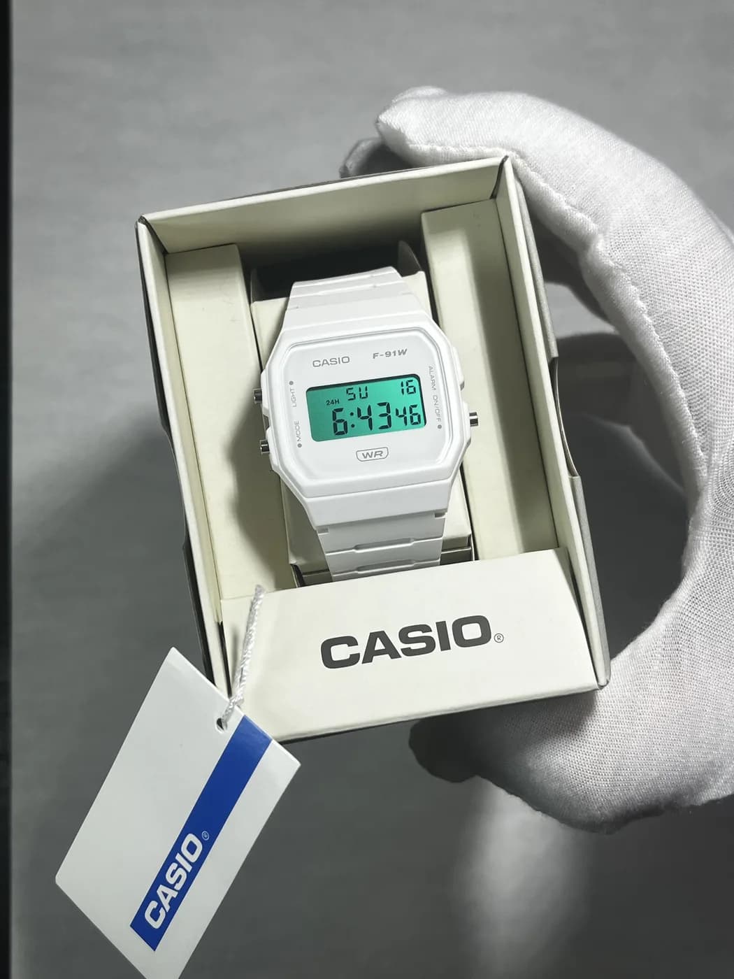 Casio F91WB Blanco · Verde