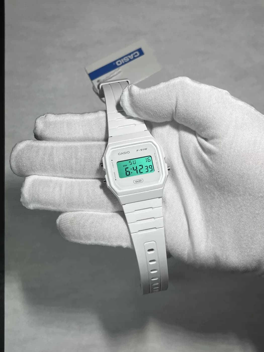 Casio F91WB Blanco · Verde